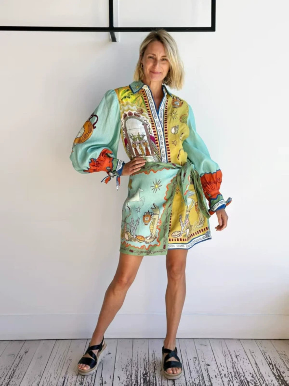 ZARA Linen Shirt Collar Casual Faux Two Piece Dress
